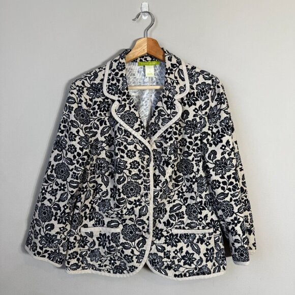 Sigrid Olsen Linen Floral Blazer Jacket Women's 10 Tan Black Career Suit Office - Picture 2 of 11